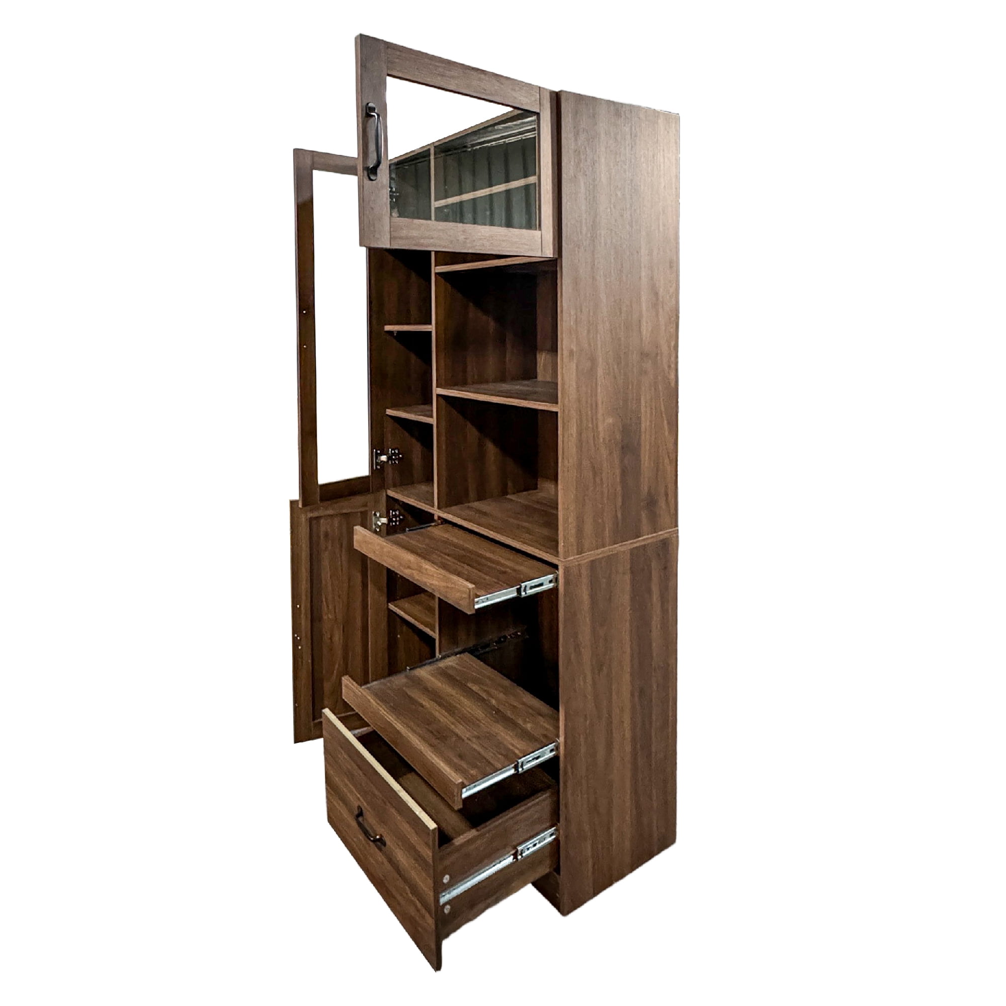 Mintazer Farmhouse Kitchen Hutch Cabinet with Microwave Stand, Freestanding Storage Buffet Sideboard Coffee Bar Cabinet for Home & Pantry, Brown