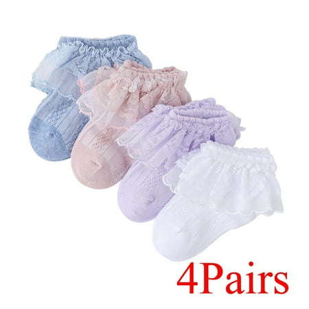 

4 Pairs/lot Girls Lace Ruffle Ankle Socks Kids Spring School