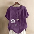 thumbnail image 1 of Lydiaunistar Women's Spring Tops Plus Size Casual Round-Neck Printed Short Sleeve Button-Up Blouse T-Shirt Polyester Lightweight for Summer Purple, 1 of 6