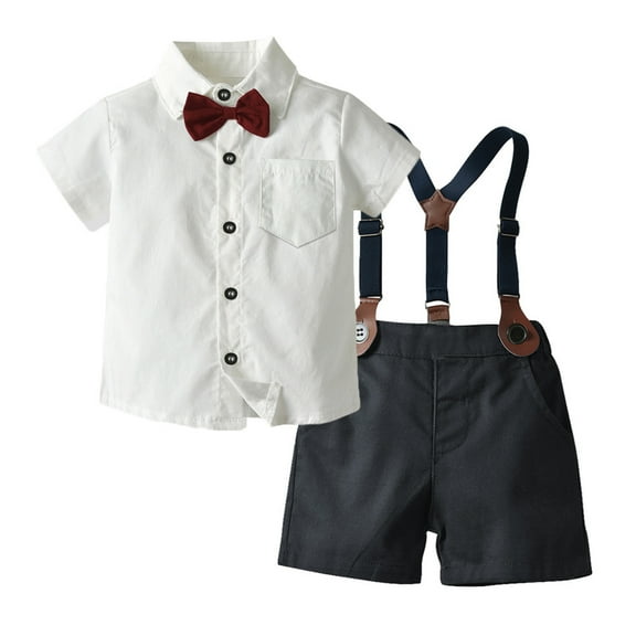 OBEEII Baby Boys Outfit Short Sleeve Gentleman T-shirt And Shorts Baby Boy Birthday Party Suit Kids Children Holiday Outfits 6-12Months white