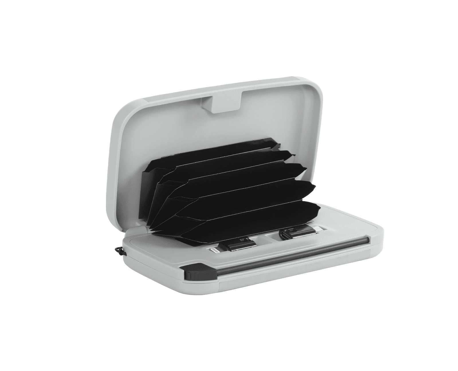 RFID Blocking Wallet & Power Bank With Built-In Charging Cable & Interchangeable Adapters (Charcoal)