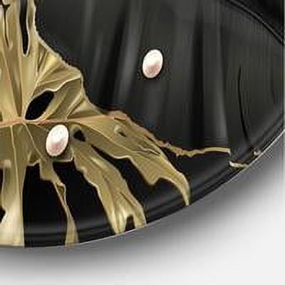 Designart 'Gold and Black Tropical Leaves III' Modern Circle Metal Wall Art 23x23 - Disc of 23