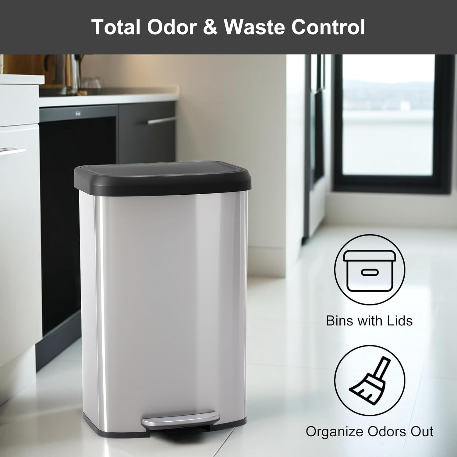 Kitchen Trash Can, 21.2 Gallon Garbage Can with Single Inner Bins, 80 Liter Large Capacity Trash Can with Soft-Close Foot Pedal, Stainless Steel