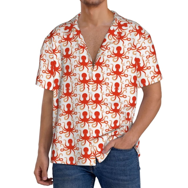 Fotbe Octopuses1 Camisa Estampada de Manga Corta para Hombre, Casual de Verano, Estilo Playero, Sin Arrugas-XX-Large