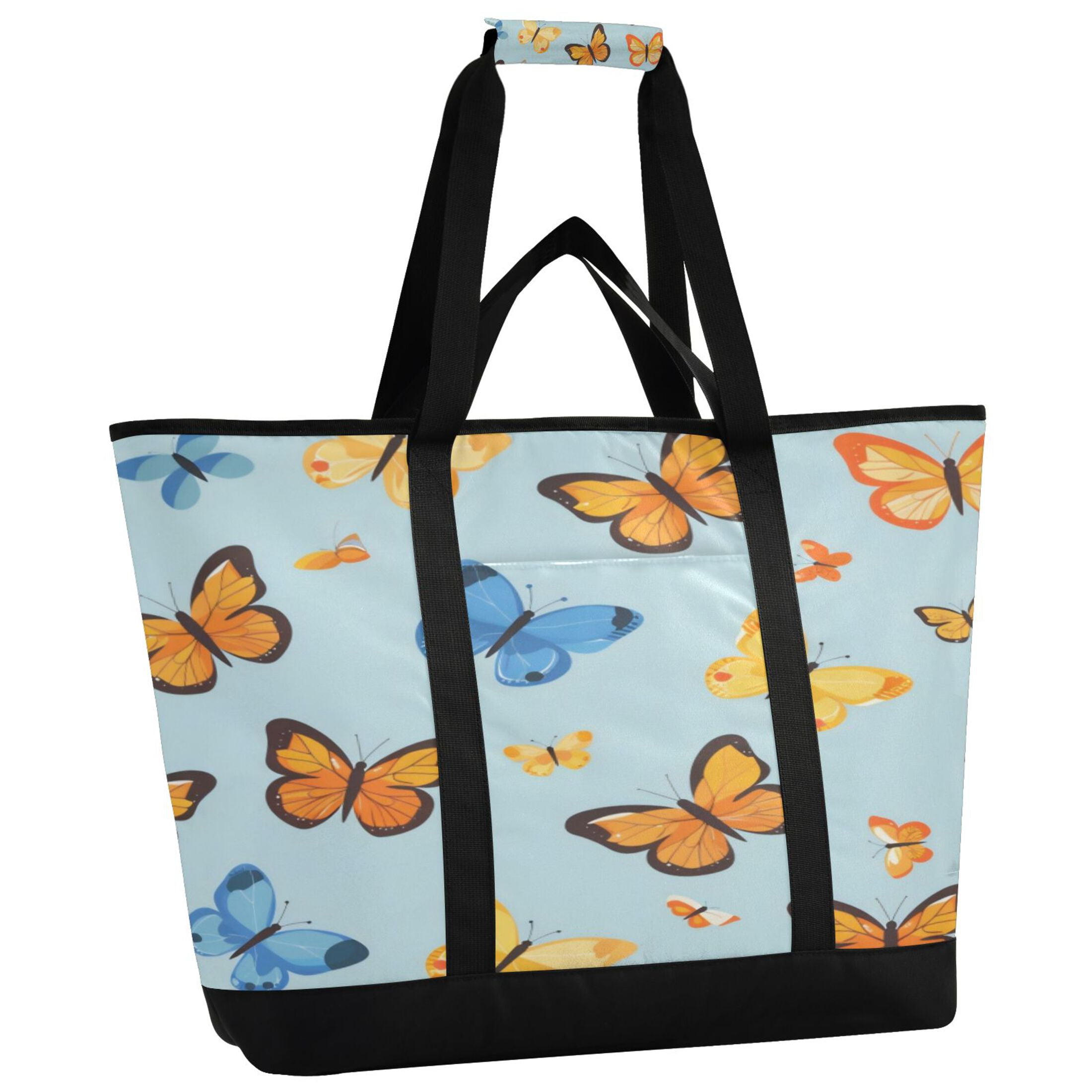 Large Hand-held Ice Pack Picnic Bag Insulation and Refrigeration Suitable for Shopping Picnics and Camping Orange Butterfly