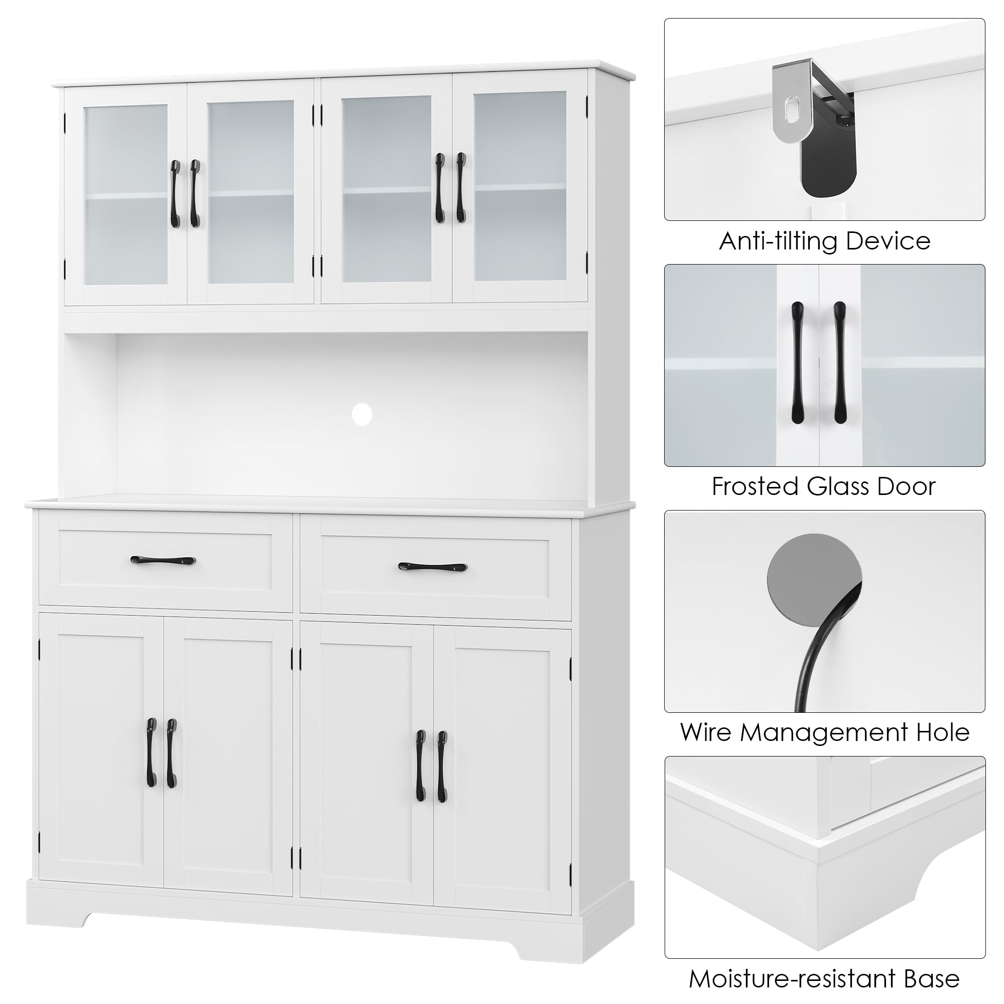 Homfa 71'' Tall 2 Drawer Kitchen Pantry Buffet Hutch, 4 Door Freestanding Cupboard Storage Cabinet, White