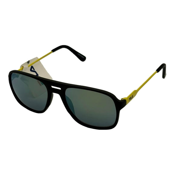 Fila Men's Matte Black Rectangle Plastic Sunglasses, Yellow Flash Lens SF1275, Black