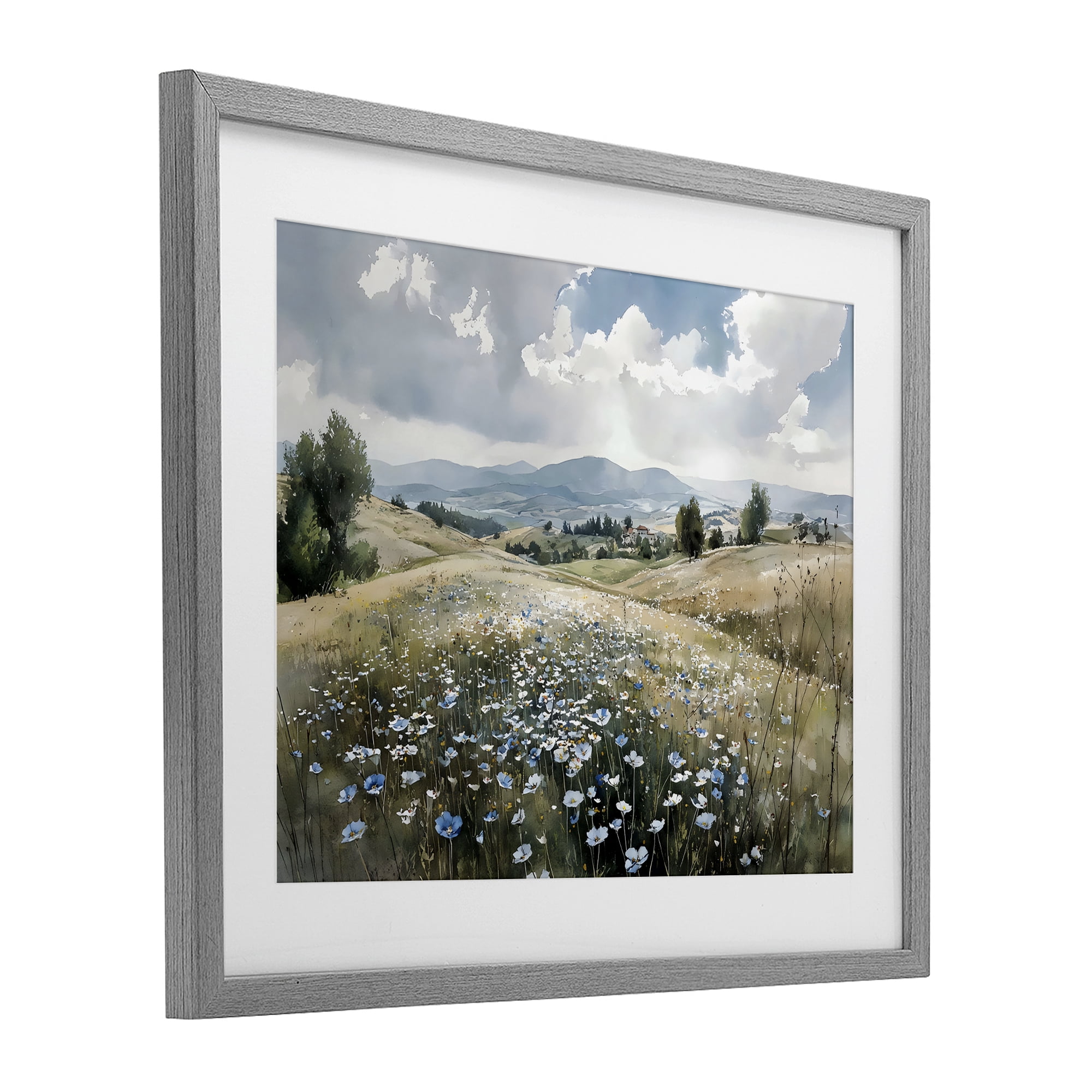 Stupell Industries Poppy Blues Across Meadow Gray Framed Print Under Glass, design by Franklyn Gregory