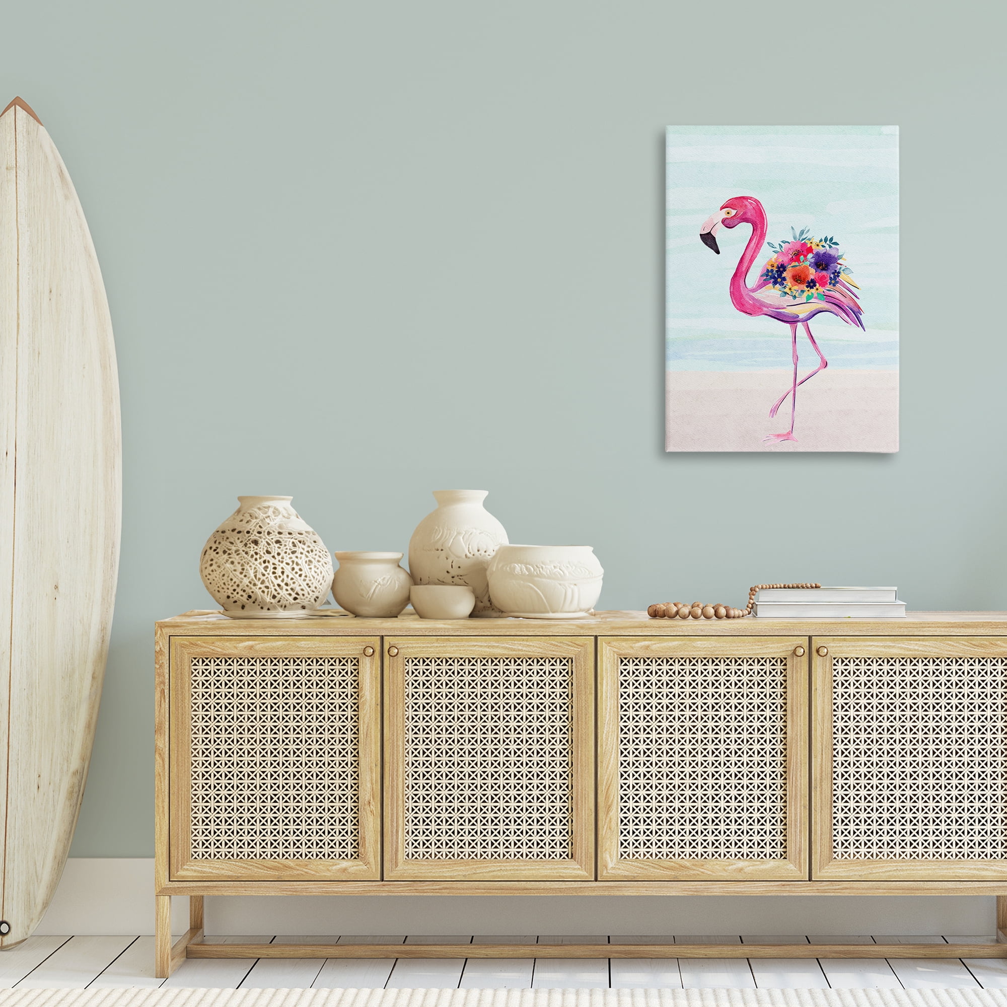 Stupell Industries Floral Flamingo Beach Plants & Flowers Painting Wrapped Canvas Art Print Wall Art, 24 x 36