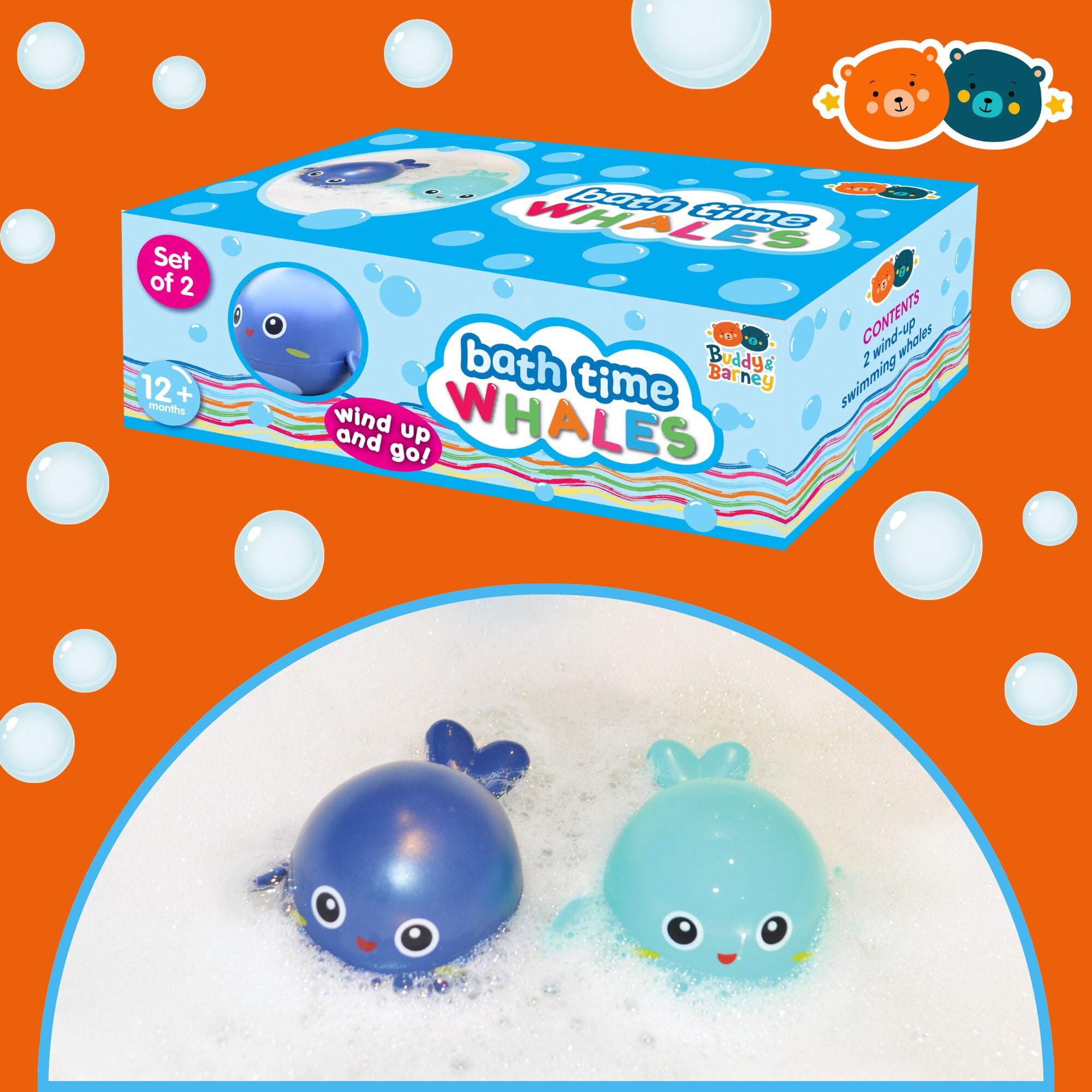 Buddy & Barney: Bath Time Whales - 2 Wind-Up & Go Swimming Animal Toys, Float-Whirl-Swim-Spin, Sensory Exploration, Water & Tub Play, Kids-Toddlers 1+