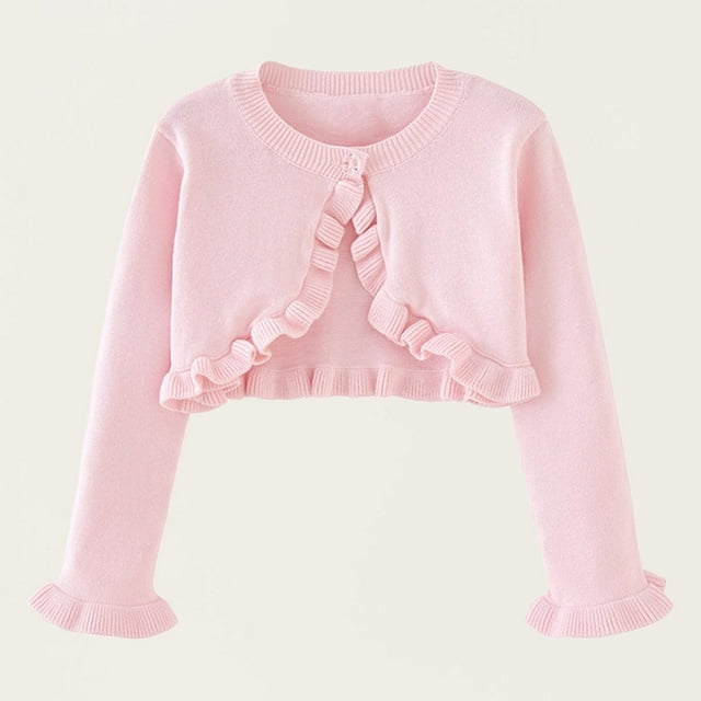 LOVZFMLL Cardigan pour Filles, Couleur Unie, Col Rond, Manches Longues, Cardigan Tricoté, Veste en Laine Décontractée pour Enfants 2-3 Ans
