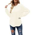 thumbnail image 1 of Fashnice Chandail pour Femmes Col Rond Chandail Chaud d'Hiver Décontracté Tricoté Abricot TG, 1 of 3