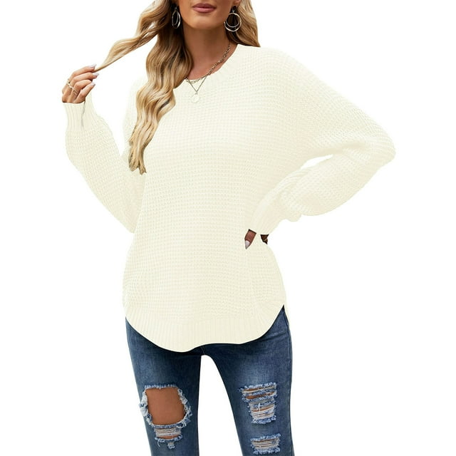 Fashnice Chandail pour Femmes Col Rond Chandail Chaud d'Hiver Décontracté Tricoté Abricot TG