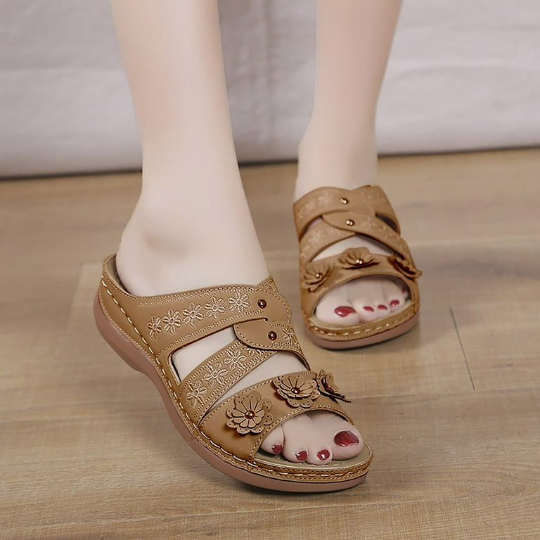 Pimfylm Dearfoam Slippers For Women Slip On Women s Clear Studded Rhinestone Slide Sandals Slip on Open Toe Cute Flat Sandals for Summer Brown 8