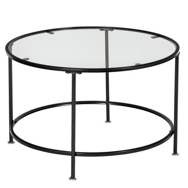 2 Layers 5mm Thick Tempered Glass, Round Glass Wrought Iron Coffee Table