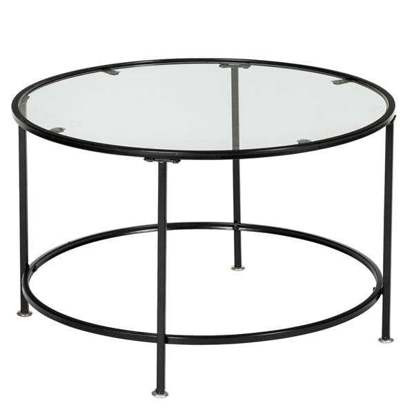2 Layers 5mm Thick Tempered Glass Countertops Round Wrought Iron Coffee Table Black Com 2 Layers 5mm Thick Tempered Glass, Round Glass Wrought Iron Coffee Table