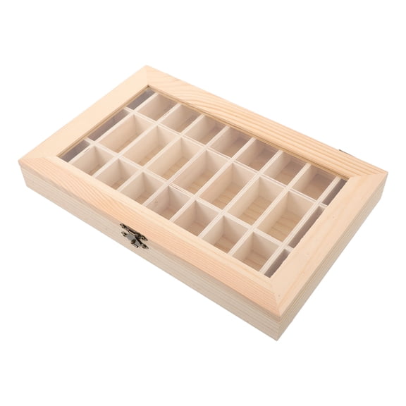 NICEXMAS Beige Solid Wood Rock Collection Box with Transparent Lid for Geological Display Use