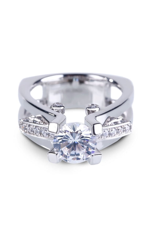14K White Gold Plated Wedding Rings - 1.8 Ct Round Brilliant Cut Diamond Rings - Unique Cluster Engagement Rings for Women - Magnificent Anniversary Gift for Lady - Special Gift for Her
