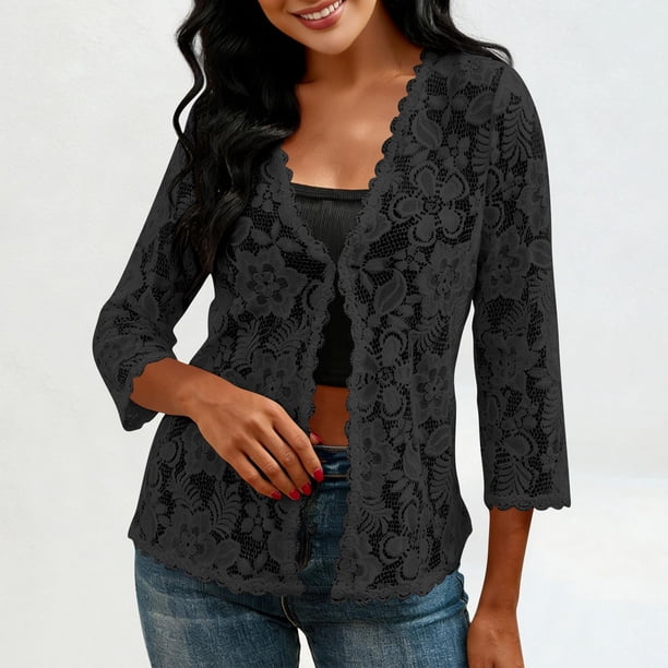 TaTaai Ladies Summer Cardigan Long Sleeve Open Front Loose Fit Lightweight Mesh Top Casual Cover Up Beach Blouse Gift