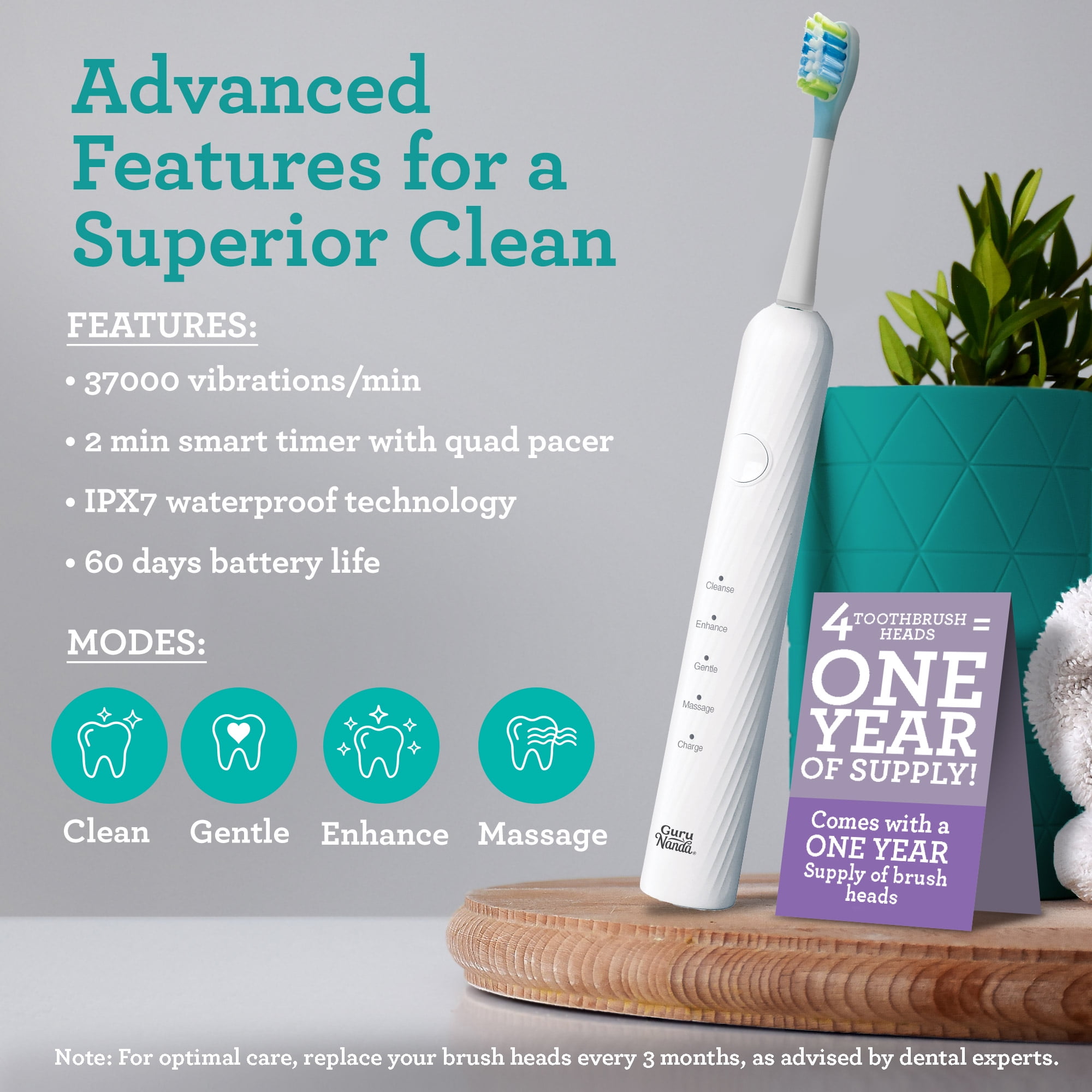 GuruNanda Lion & Lamb Kit 2.0 Electric Toothbrush with Water Flosser, 4 Jet Tips, 4 Brush Heads, White