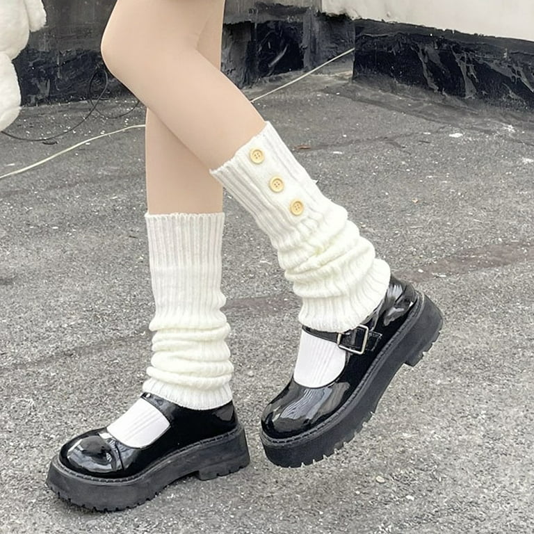 Y2K Women Leg Warmers Solid/Striped Contrast Color Knitted Boot Cuffs  Buttons Socks Winter Autumn Streetwear