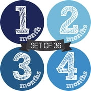 Months in Motion Baby Monthly Stickers - Baby Milestone Stickers - Newborn Boy Stickers - Month Stickers for Baby Boy - Baby Boy Stickers - Newborn Monthly Milestone Stickers - Set of 36