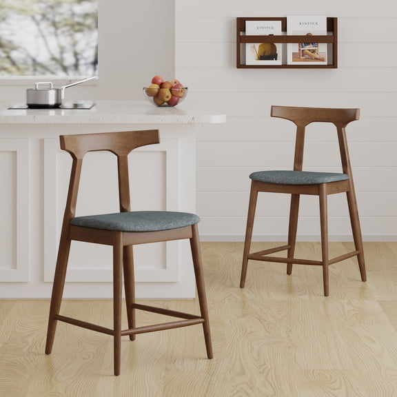 Christopher Knight Home Mid-century Armless Counter Stool Set of 2, Rubberwood Frame, Walnut Gray