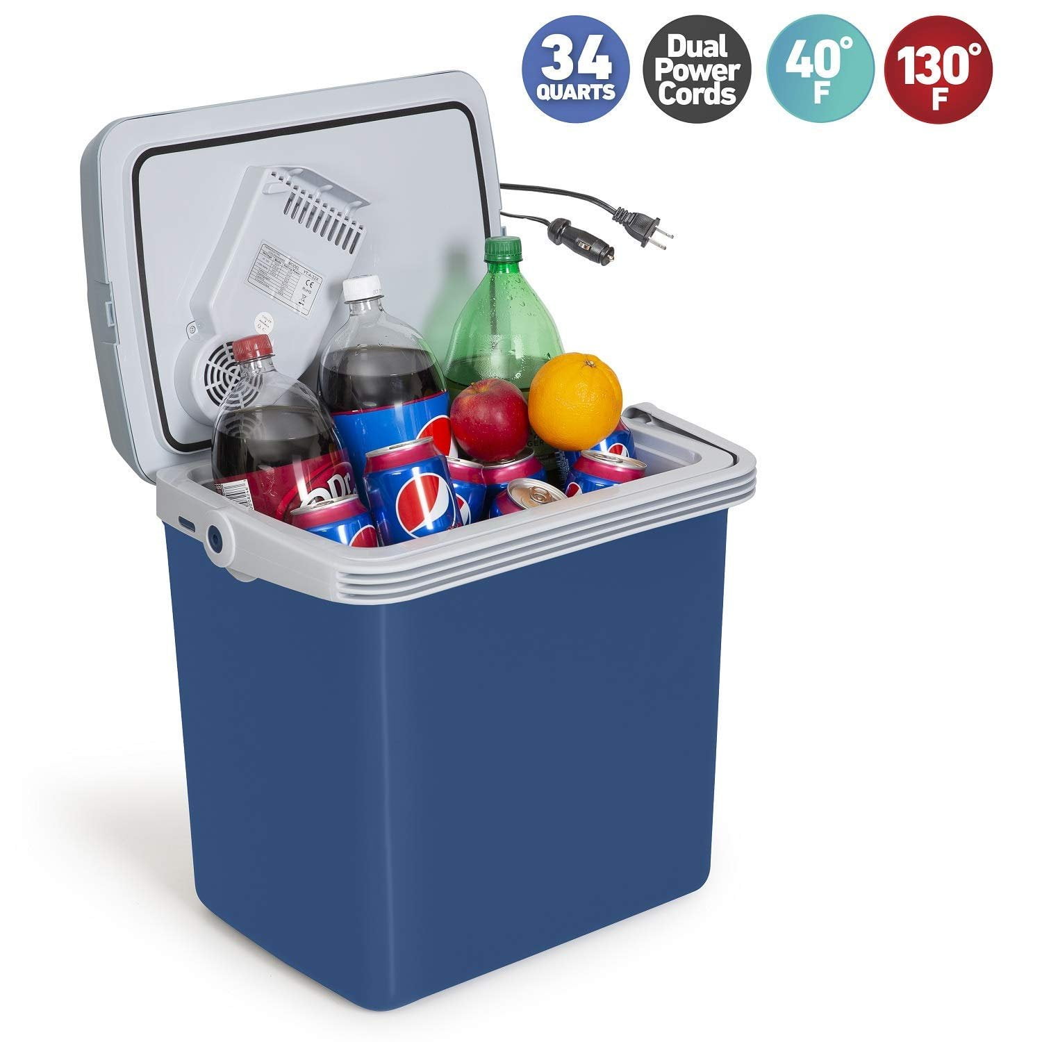 - 6 FT Blue 48 Quart 45 Liter K-Box Electric Cooler and Warmer with Wheels for Car and Home Extra Long Cables Dual 110V AC House and 12V DC Vehicle Plugs