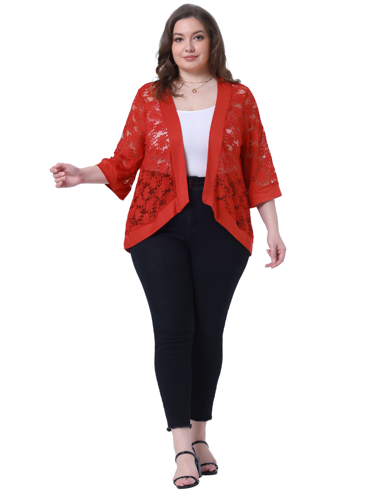 DARING DIVA Plus Size Bolero Outfits Lace Panel Sheer Cardigans 2X Red