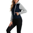 thumbnail image 4 of INSPIRE CHIC Women's Washed Denim Jacket Contrast Sleeve Drawstring Hood Button Down Outerwear S Deep Blue, 4 of 6