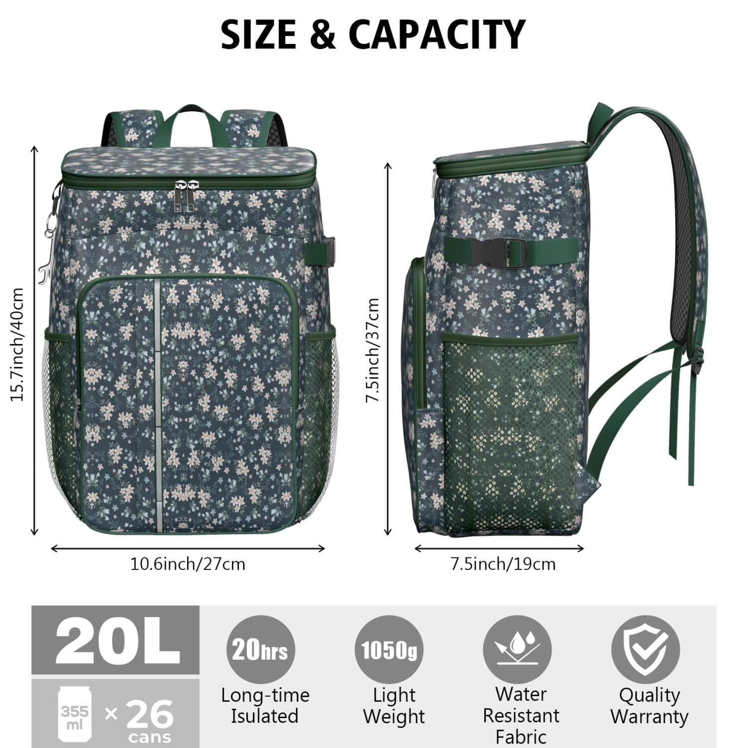 Travel Cooler Bag - Pioneer Flower Camping Beer Cooler Backpack with Bottle Opener- Waterproof Insulated Picnic Backpacks - Cooler Bag for Beach