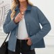 thumbnail image 5 of Neewe Womens Plain Bomber Jacket Long Sleeve Button Down Varsity Lapel Collar Shackets with Pockets, 5 of 7