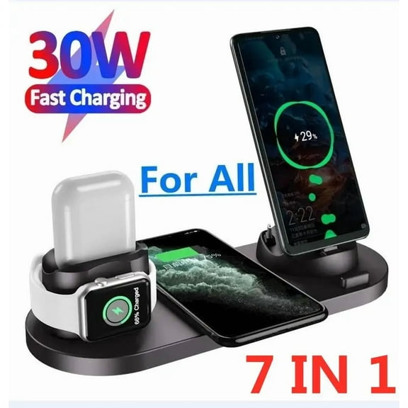 30W 7 in 1 Wireless Charger Stand Pad For iPhone 14 13 12 Pro Max For Apple Watch For airpods Phone Chargers Fast Charging Dock Station