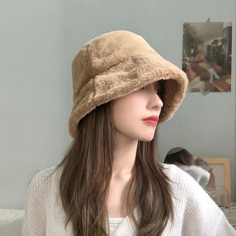 Winter Faux Fur Bucket Hat Fluffy Warm Hat for Women Men  display picture 3