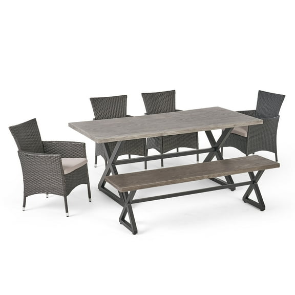 Noble House Owen 6 Piece Aluminum Patio Dining Set in Gray