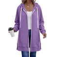 thumbnail image 3 of Zysthvn Tunic Hoodies Women Full Zip Casual Fall Drawstring Women's Sweatshirt with Pockets Solid Long Sleeve Loose Fit Tops, 3 of 9