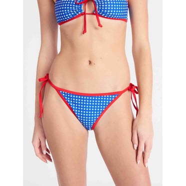 No Boundaries Stars and Stripes Low Rise String Swim Bottoms, Women's XXS-XXL