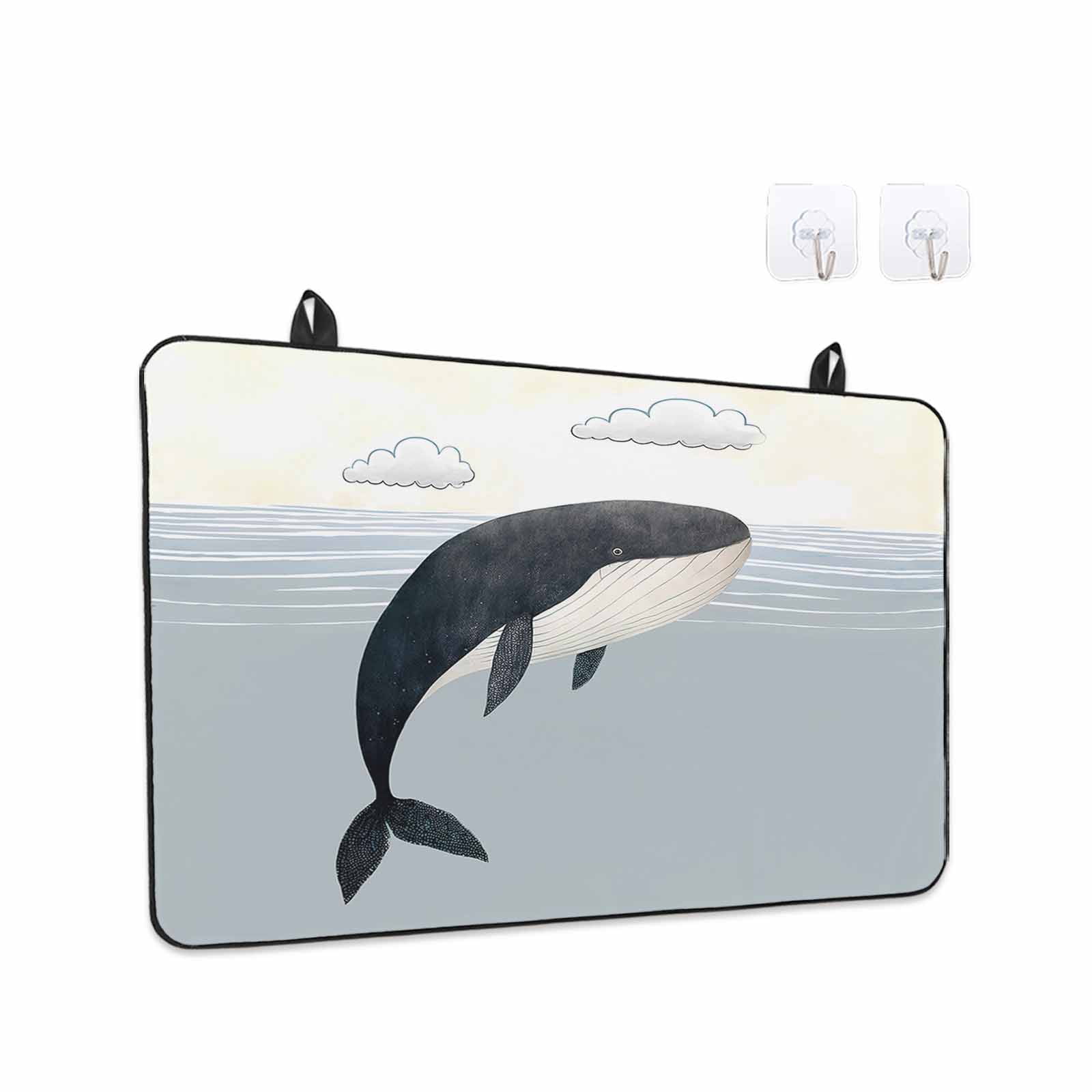 Whale Stove Top Cover for Electric Stove, Heat-proof & Non Slip Glass Top Stove Cover Protector, Ocean Coastal Fish Aqua Beach Orange Sky Kitchen Flat Cooktop Rubber Mat 24x21 Inches