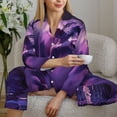 thumbnail image 6 of Yiaed Purple Hippo In Water Print Pajamas Women's Long Sleeve Sleepwear Soft Button Down Loungewear Pjs Lounge Set Nightwear Womens Pajama Pants-Large, 6 of 7