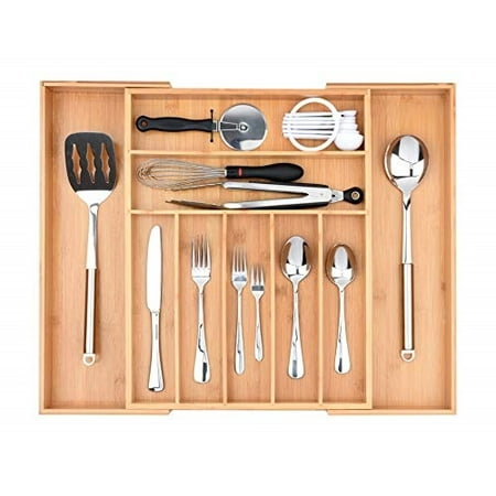 Baroget Premium Bamboo Kitchen Drawer Organizer Expandable Tray
