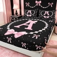 thumbnail image 4 of meiyoeat Bowknot Letter Print A Bed Sheets For Girls,Girly Pink Bow Full Size Sheets For Kids,4pcs, 4 of 6