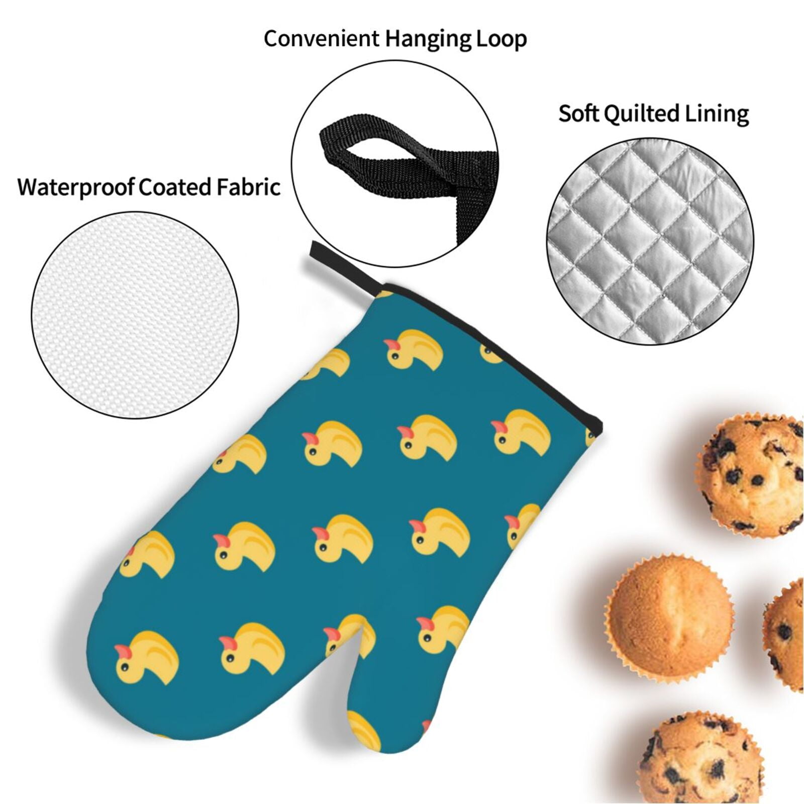 Yellow Duck Rubber Ducks 4Pcs Oven Mitts and Pot Holders Sets Oven Kitchen Gloves Hot Pads for Cooking BBQ Baking Grilling