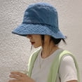 thumbnail image 2 of Sombrero de pescador de mezclilla, estilo retro, unisex, con protección solar, parte superior plana, ala corta, color sólido, fino., 2 of 8