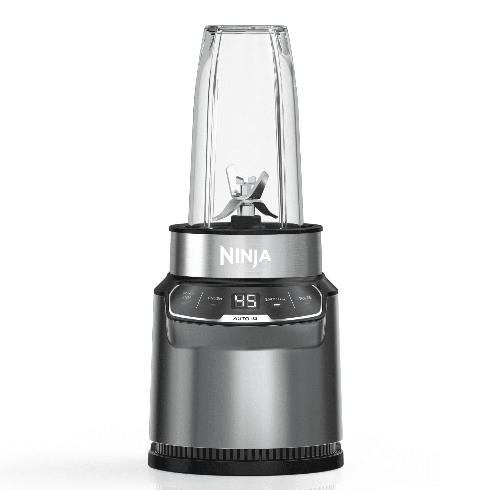 Ninja Nutri Pro Compact Personal Blender, 18-Oz and 24-Oz To-Go Cups & Spout Lids, Auto-iQ Technology, Smoothies, Crush, BN400 Stone Silver