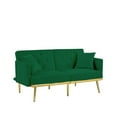 thumbnail image 3 of Velvet Futon Sofa Bed Convertible Sleeper Sofa Couch with 6 Golden Metal Legs, Loveseat Sofa with 3 Adjustable Positions and Side Pocket for Living Room Bedroom Office, Easy Assemble, Green, 3 of 7