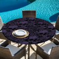 thumbnail image 3 of Round Fitted Tablecloths with Elastic Edge Halloween Skull Flower Purple Black Oil-Proof Waterproof Wipeable Table Cover for Kitchen Dining Party Decor Skeleton Plant Sketch Table Clothes,55" - 60", 3 of 9