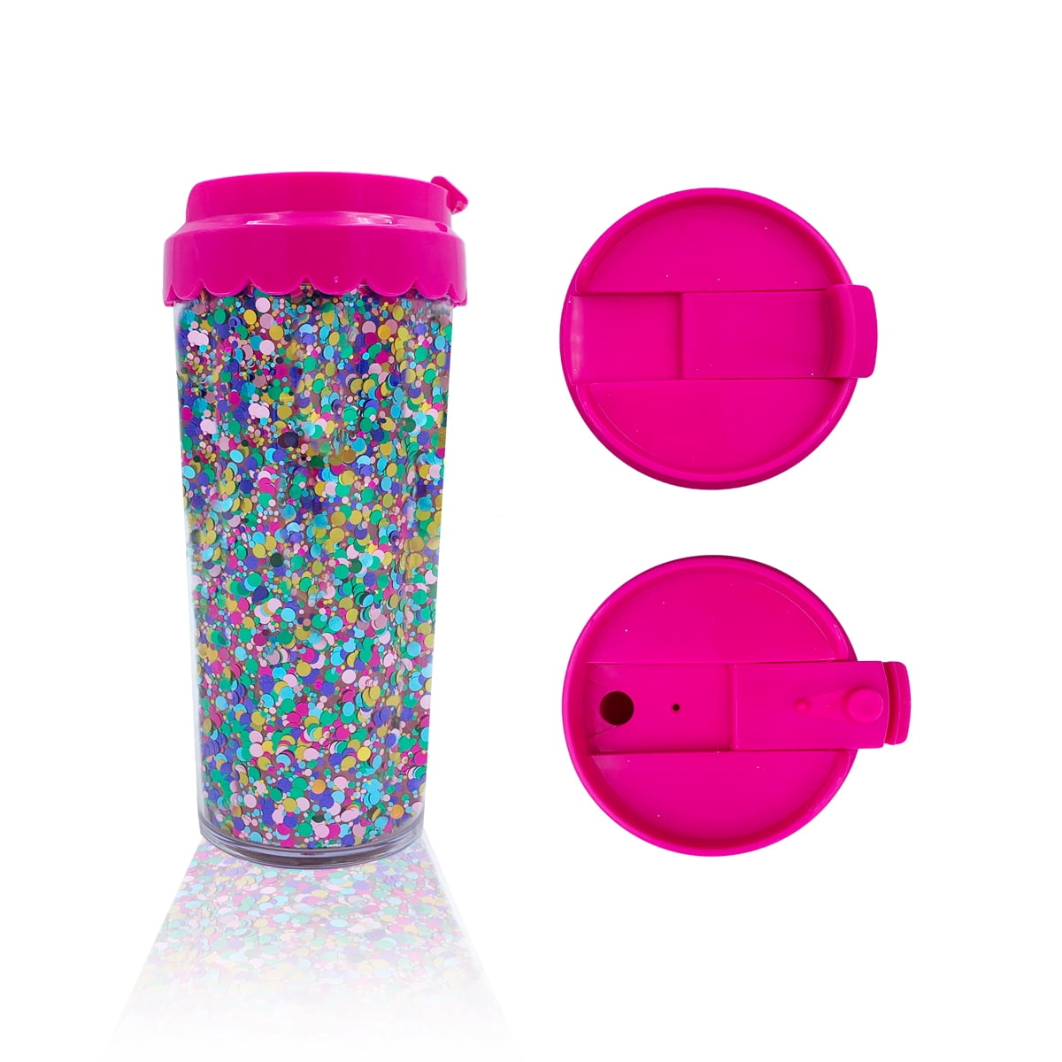 Packed Party 'Coffee Time Sparkle' 16 oz. Pink Coffee Tumbler, Double Wall Plastic Tumbler, 2-Pack