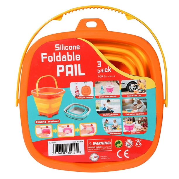 PlayKidz Collapsible Buckets, Set of 3 Compact 2Liter Silicone Folding