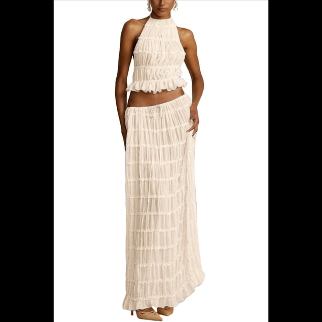 Conjunto de Dos Piezas de Falda Larga para Mujer, con Cuello Halter, Espalda Descubierta y Falda Larga para Salir en la Playa. Conjunto de Dos Piezas. XXL