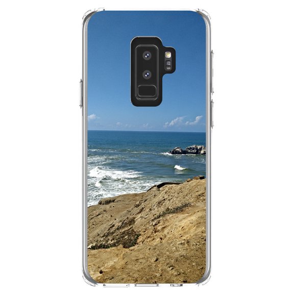 DistinctInk Clear Shockproof Hybrid Case for Samsung Galaxy S9  PLUS (6.2" Screen) - TPU Bumper, Acrylic Back, Tempered Glass Screen Protector - San Francisco Land's End